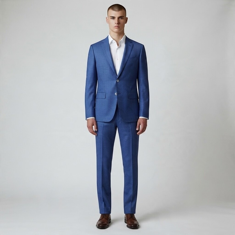 BOSS Hugo Boss Men 2 Pc Suit 42R Blue Italian Wool Super 120 Business Casual NWT